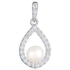 Elli "Anhänger Tropfen | Süßwasserperle, Zirkonia (Weiß)< Perlen|Anhänger & Charms