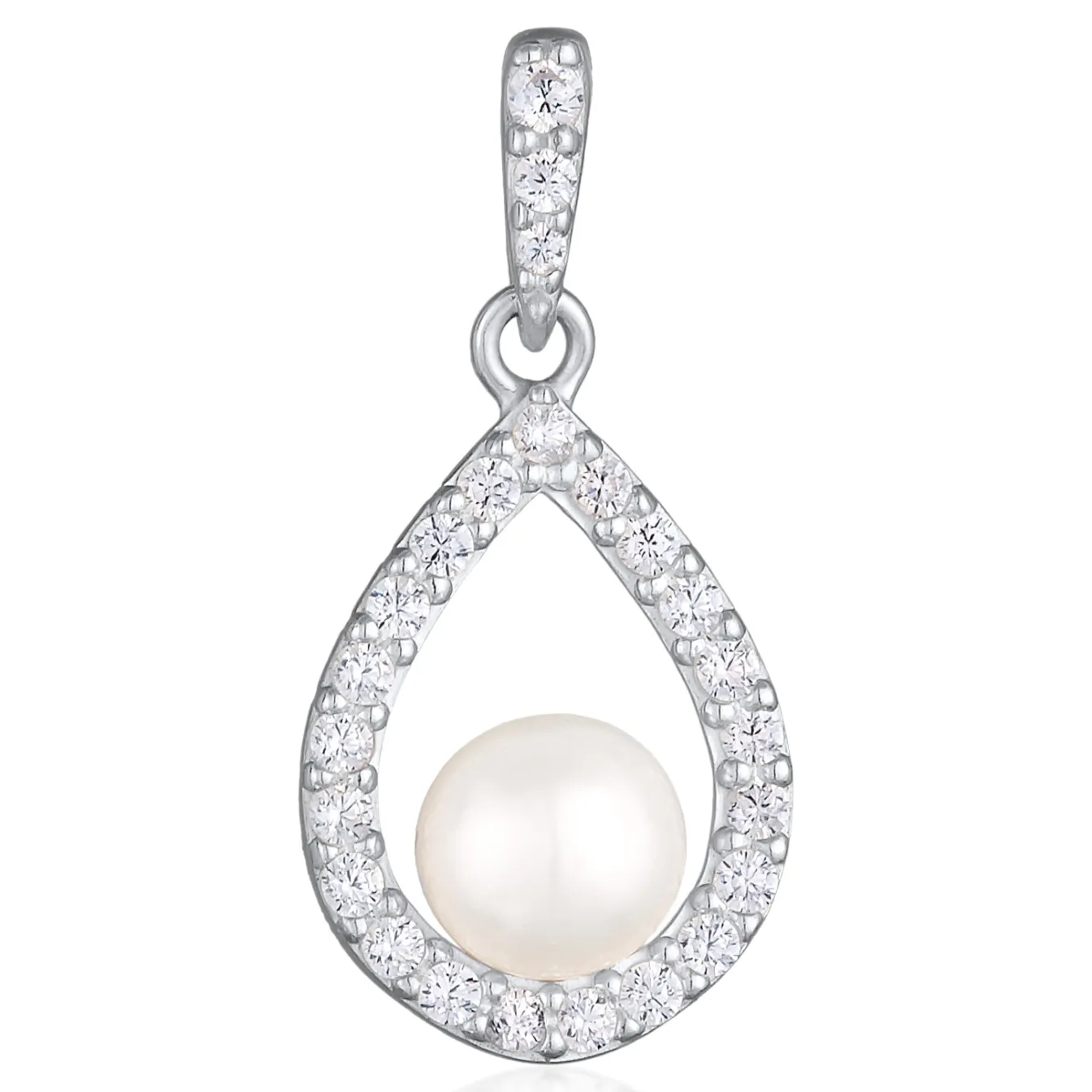 Elli "Anhänger Tropfen | Süßwasserperle, Zirkonia (Weiß)< Perlen|Anhänger & Charms