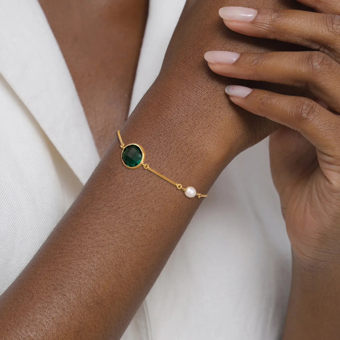 Elli "Armband | Quarz (Grün) & Süßwasserperle< Vergoldet|Perlen