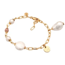Elli "Armband Barock | Perlen & Rhodonit (Rosa)< Vergoldet|Perlen