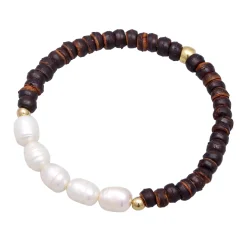 Elli "Armband Boho Kokosnuss | Süßwasserzuchtperlen< Perlen|Armbänder