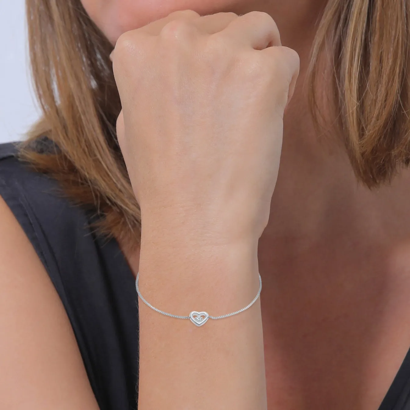 Elli "Armband Herz | Diamant ( Weiß, 0,03 ct )< Silber|Symbol-schmuck