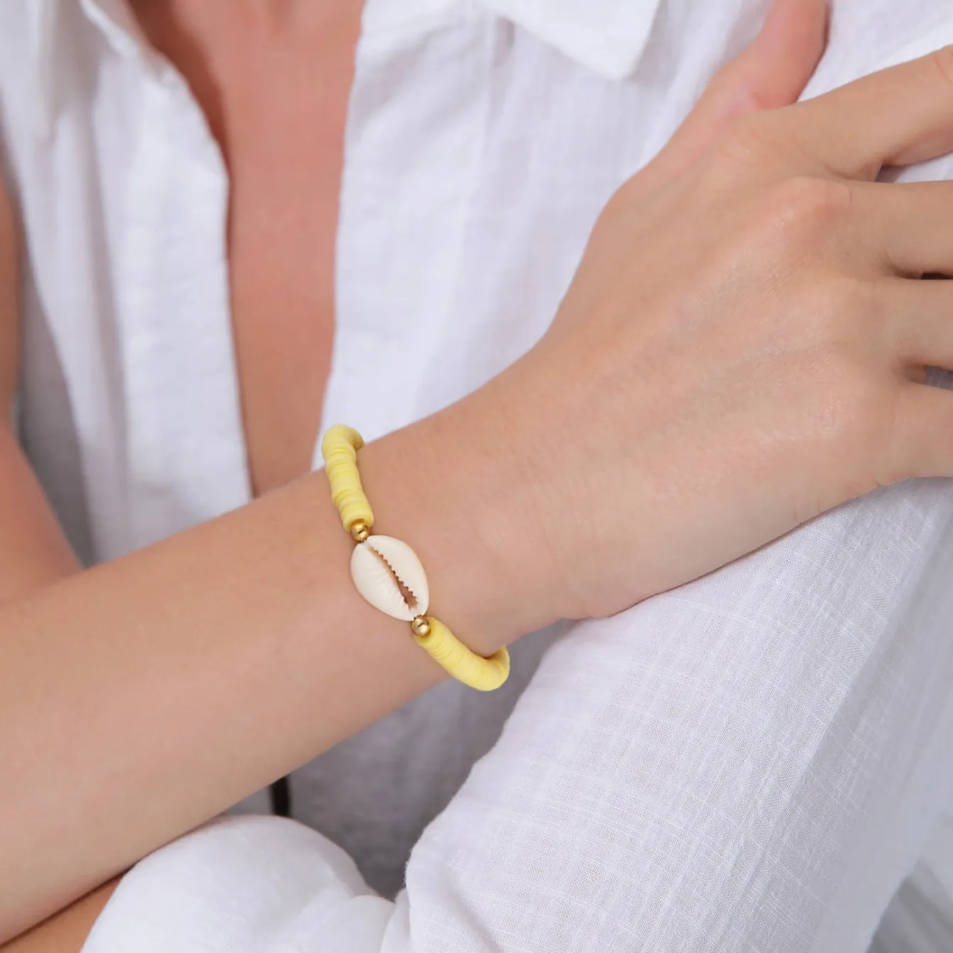 Elli "Armband Kauri Muschel | Heishi Perlen (Bunt)< Perlen|Armbänder