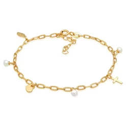 Elli "Armband Kreuz Feder Herz | Perle< Symbol-schmuck|Herz-schmuck