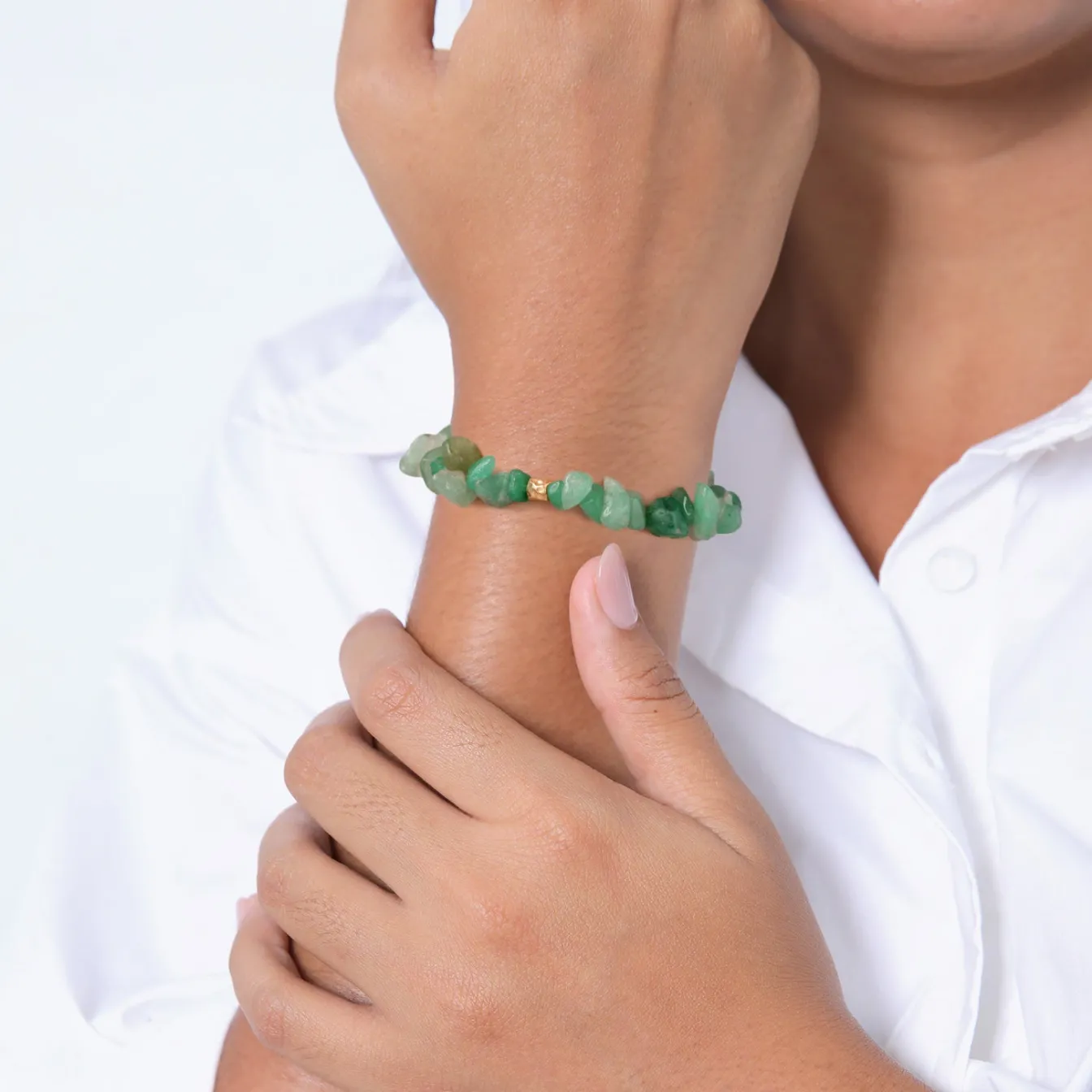 Elli "Armband Naturstein | Aventurin (Grün)< Armbänder|Vergoldet