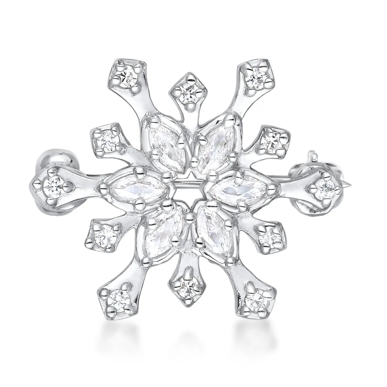 Elli "Brosche Schneeflocke | Zirkonia (Weiß)< Vergoldet|Silber