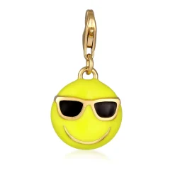 Elli "Charm Emoji Smiling Face Cool | Emaille (Gelb)< Vergoldet|Anhänger & Charms