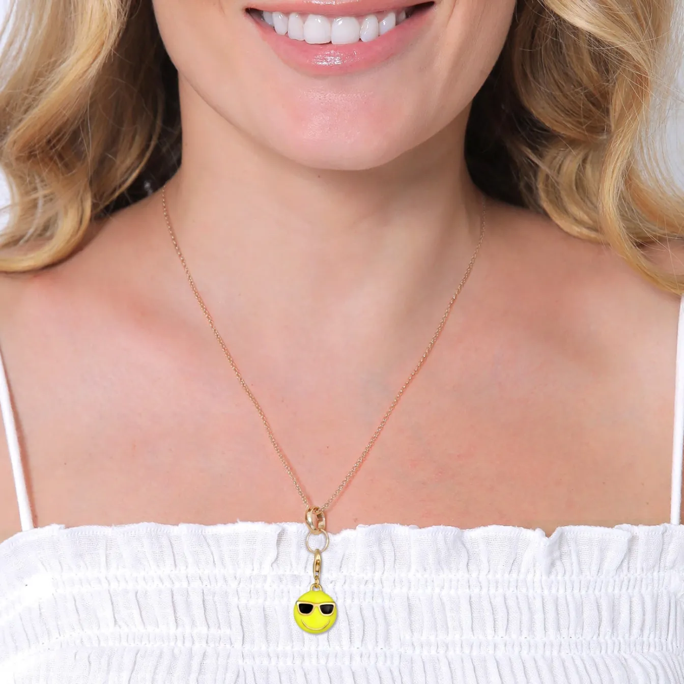 Elli "Charm Emoji Smiling Face Cool | Emaille (Gelb)< Vergoldet|Anhänger & Charms
