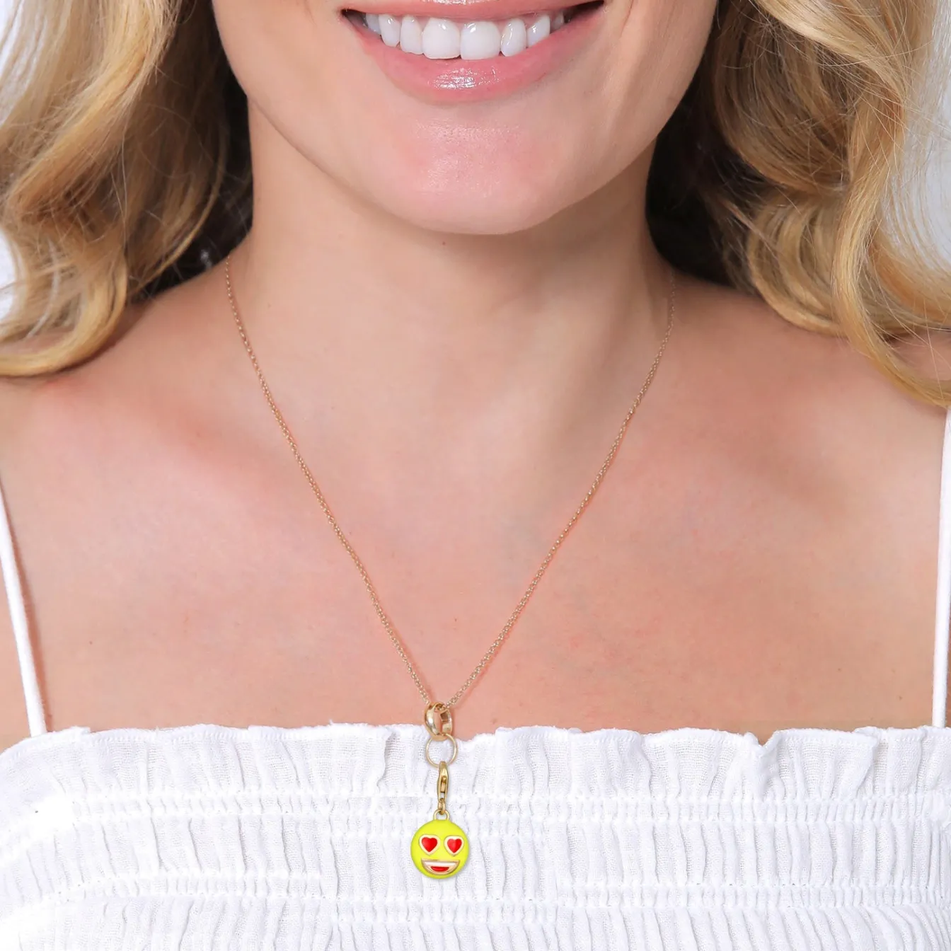 Elli "Charm Emoji Smiling Face Herzen | Emaille (Gelb)< Vergoldet|Anhänger & Charms