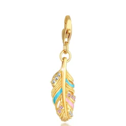 Elli "Charm Feder | Kristall ( Rosa )< Anhänger & Charms|Vergoldet