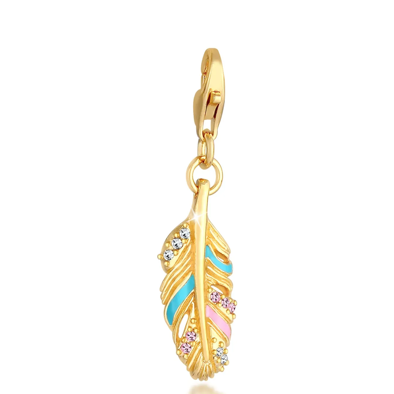 Elli "Charm Feder | Kristall ( Rosa )< Anhänger & Charms|Vergoldet