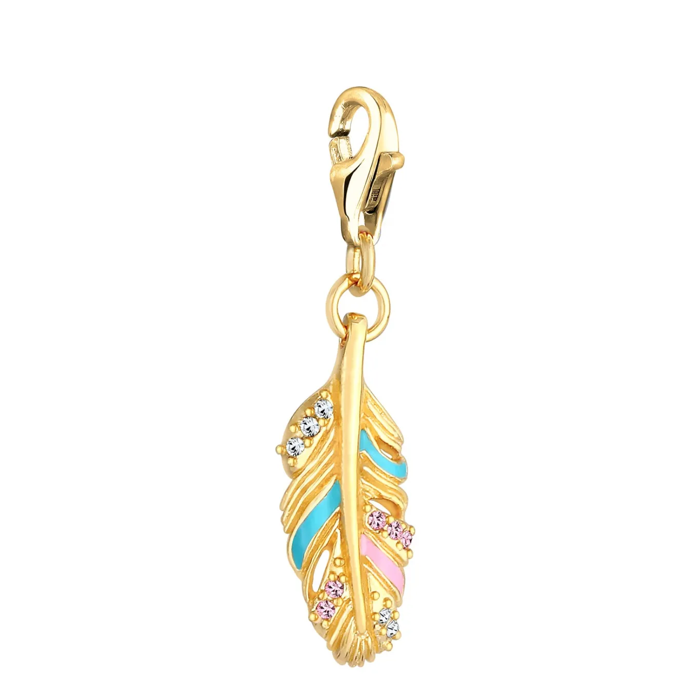 Elli "Charm Feder | Kristall ( Rosa )< Anhänger & Charms|Vergoldet