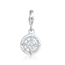 Elli "Charm Kompass | Kristall (Weiß)< Symbol-schmuck|Anhänger & Charms