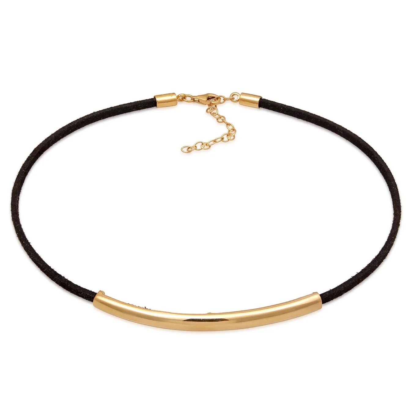 Elli "Choker | Synthetisches Leder (Schwarz)< Vergoldet|Halsketten
