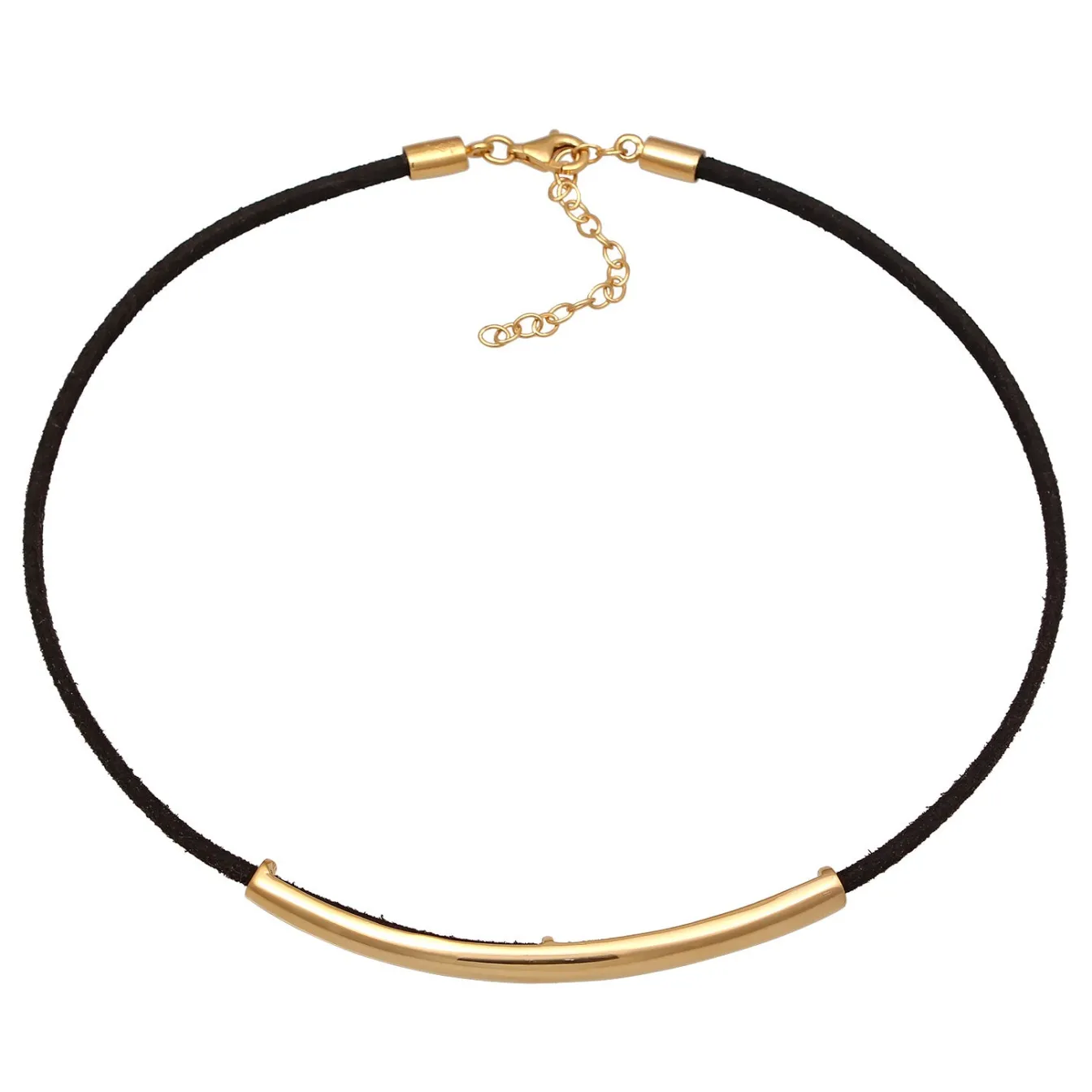 Elli "Choker | Synthetisches Leder (Schwarz)< Vergoldet|Halsketten
