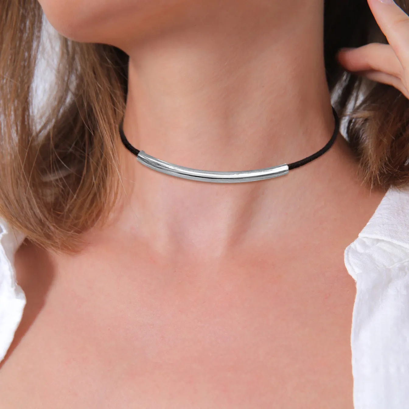Elli "Choker | Synthetisches Leder (Schwarz)< Vergoldet|Halsketten