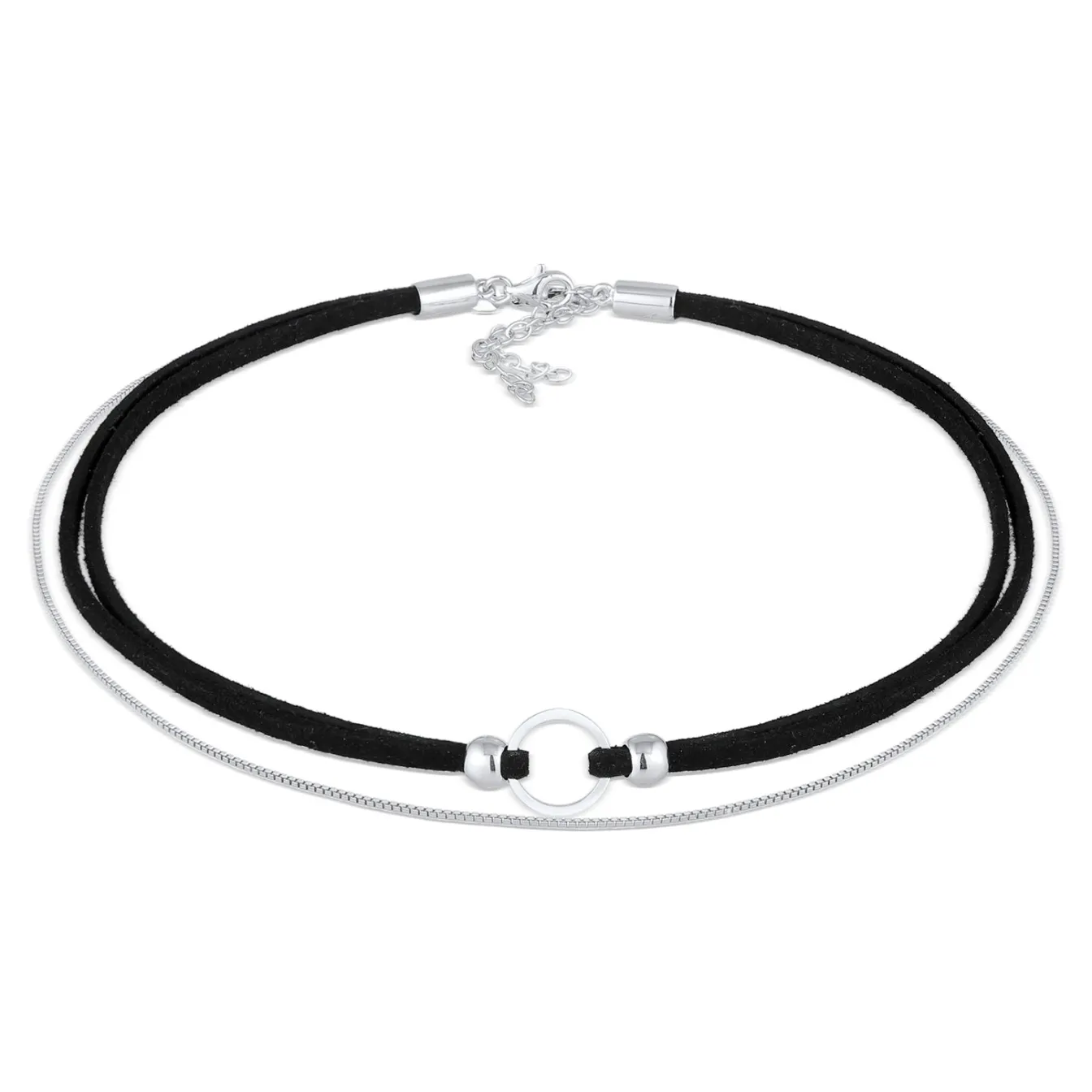 Elli "Choker Kreis | Kunstleder< Halsketten|Silber