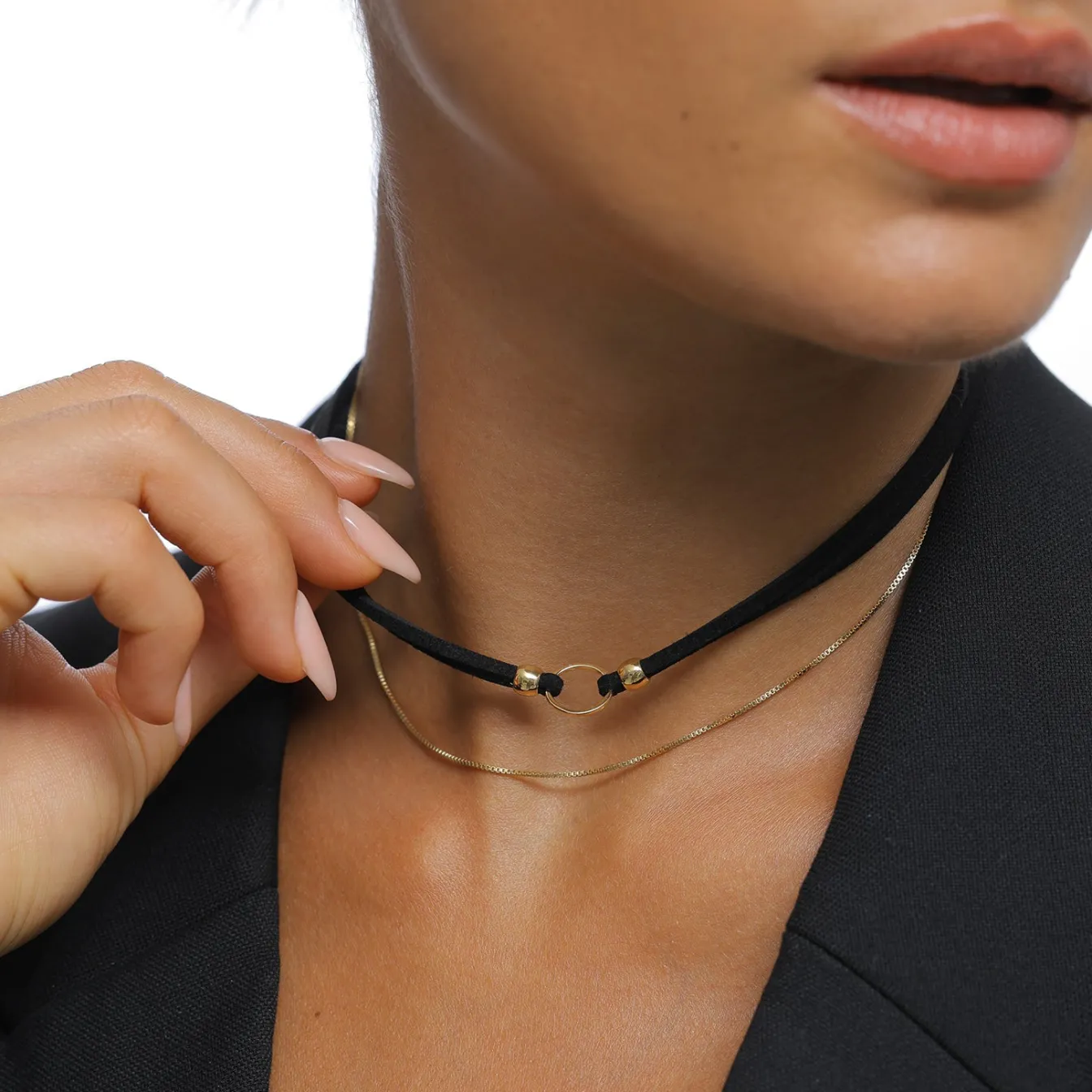 Elli "Choker Kreis | Kunstleder< Halsketten|Silber