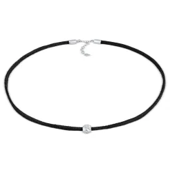 Elli "Choker Kugel | Kunstleder (Schwarz)< Halsketten|Silber