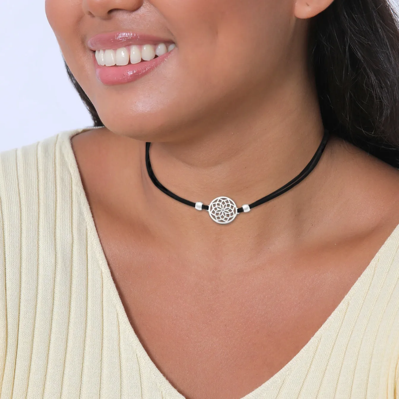 Elli "Choker Lebensblume | Textilband< Symbol-schmuck|Halsketten