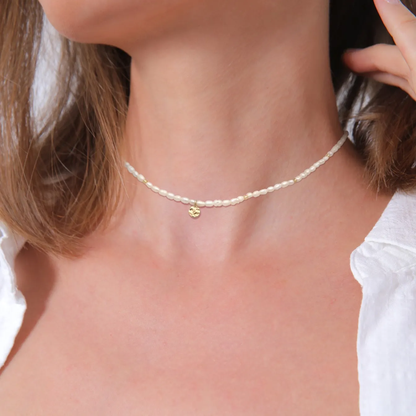 Elli "Choker Plättchen| Süßwasserperlen< Perlen|Halsketten