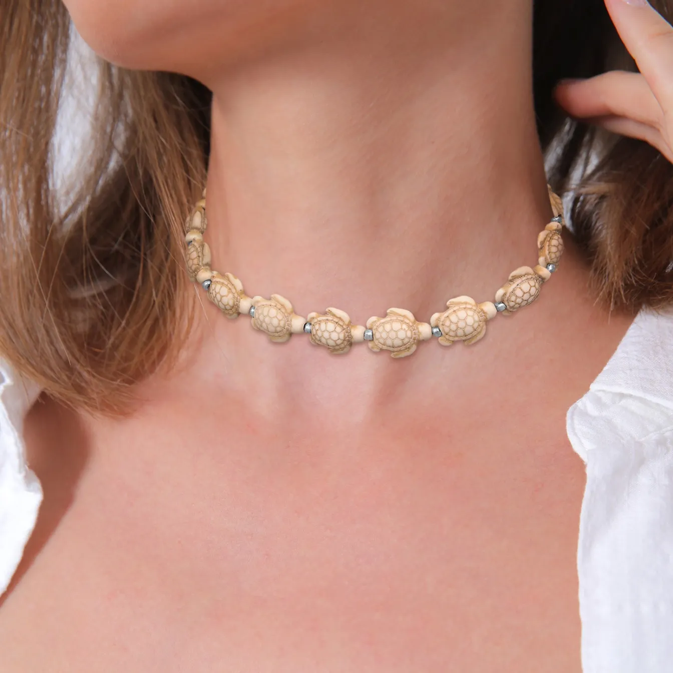 Elli "Choker Schildkröte | Howlith< Halsketten|Silber