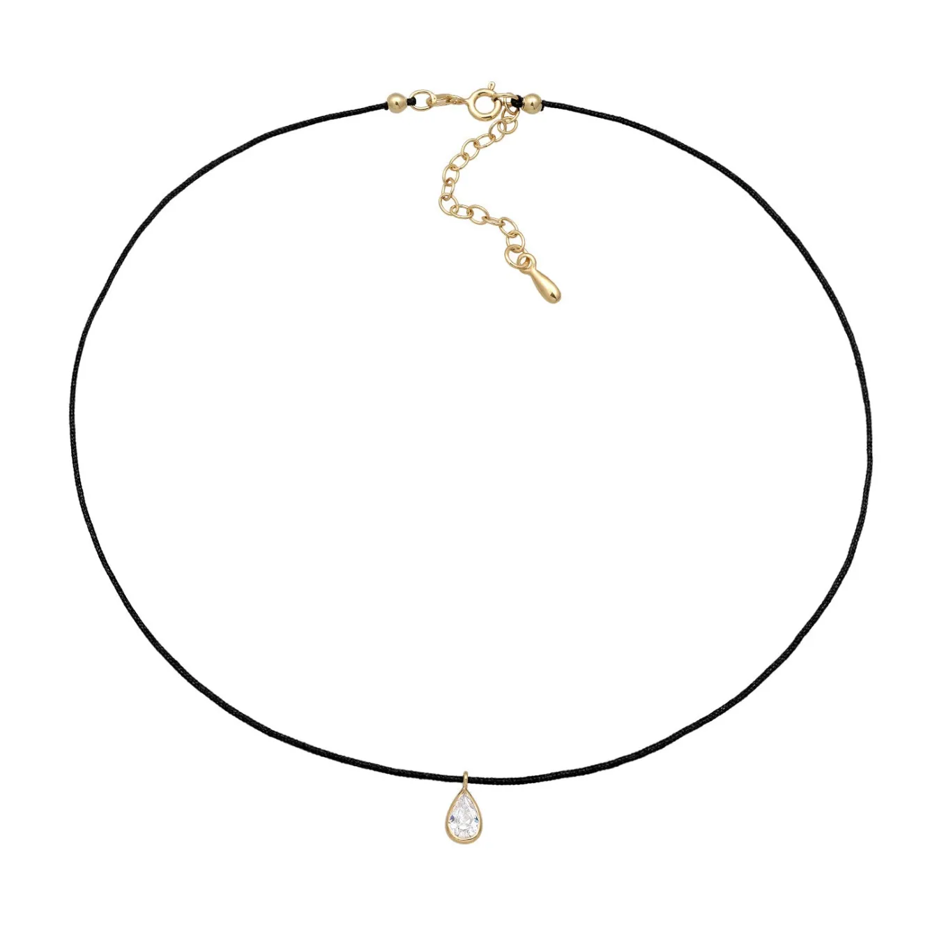 Elli "Choker Tropfen | Kristall (Schwarz), Nylon< Halsketten|Vergoldet