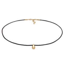 Elli "Choker Tropfenanhänger | Nylon (Schwarz)< Vergoldet|Halsketten