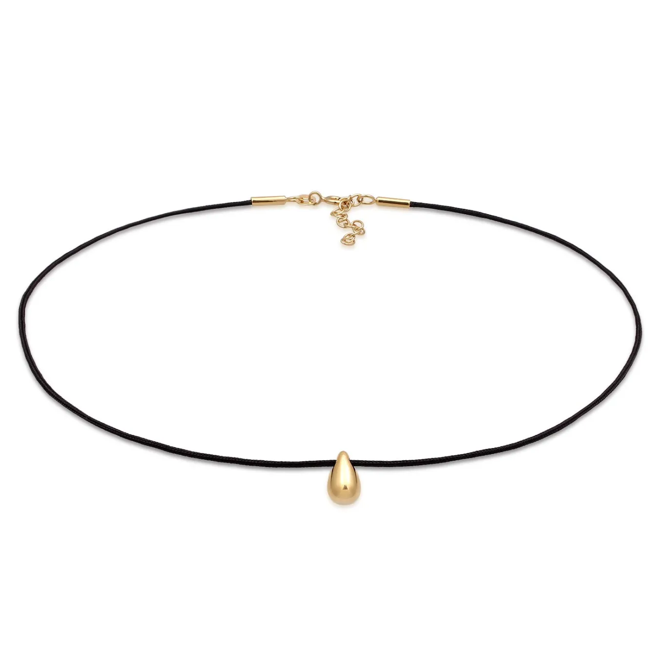 Elli "Choker Tropfenanhänger | Nylon (Schwarz)< Vergoldet|Halsketten