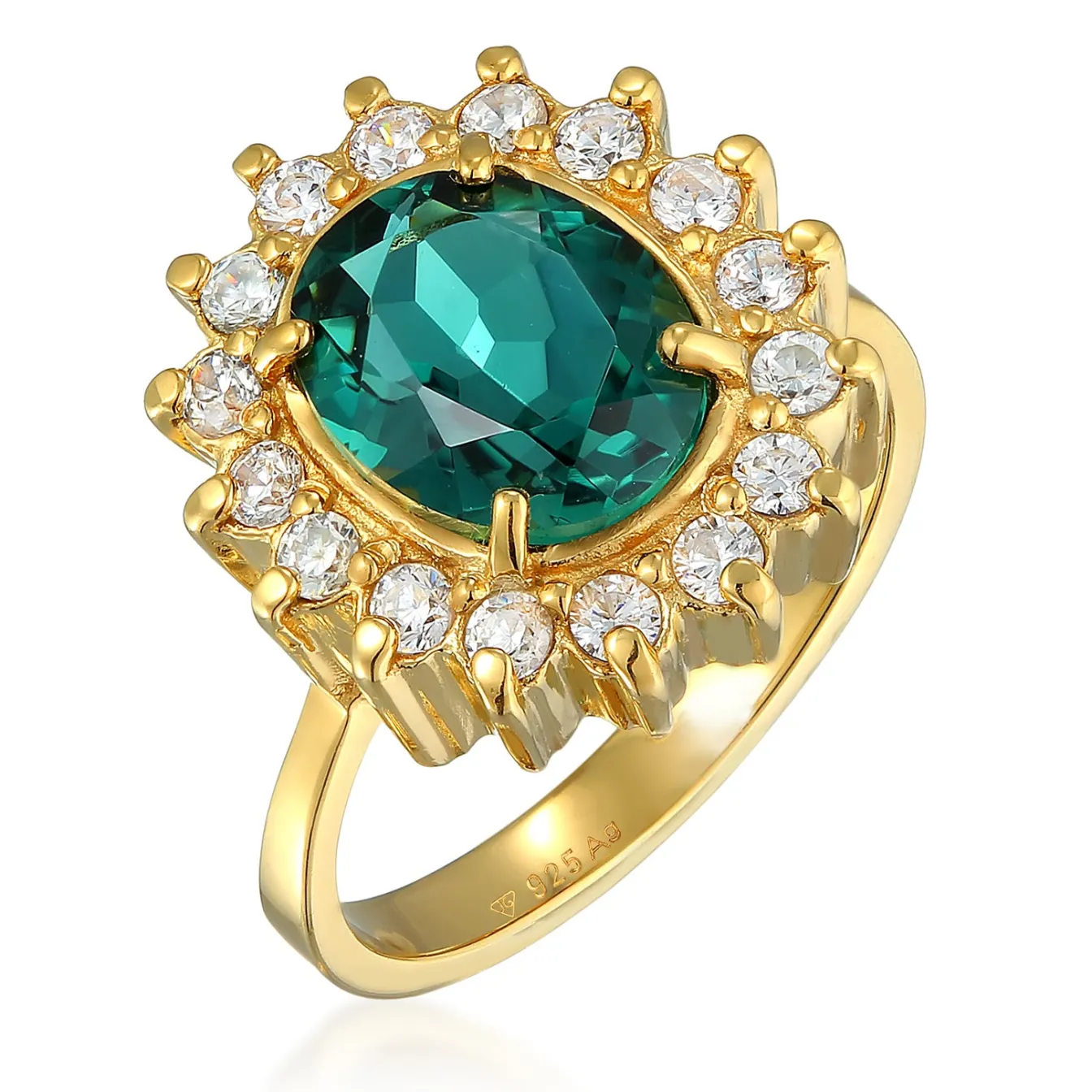 Elli "Cocktail Ring Royal | Zirkonia, Quarz (Weiß, Grün)< Ringe|Vergoldet