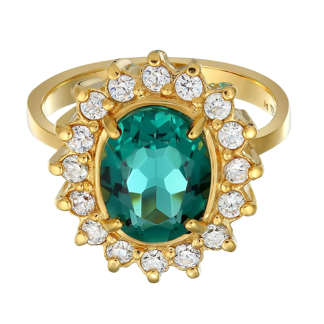 Elli "Cocktail Ring Royal | Zirkonia, Quarz (Weiß, Grün)< Ringe|Vergoldet