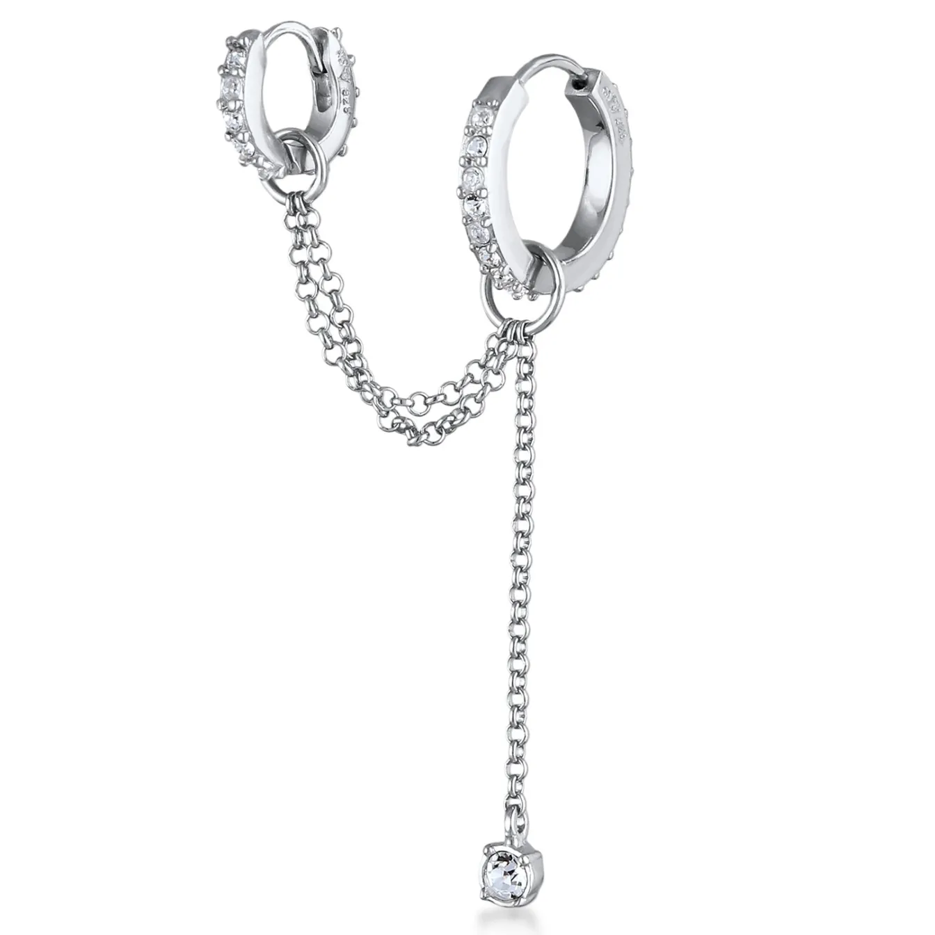Elli "Creole Ear Chain | Glas Kristalle (Weiß)< Vergoldet|Ohrringe