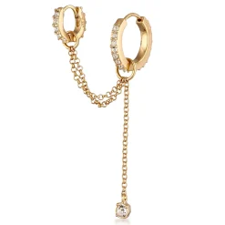 Elli "Creole Ear Chain | Glas Kristalle (Weiß)< Vergoldet|Ohrringe