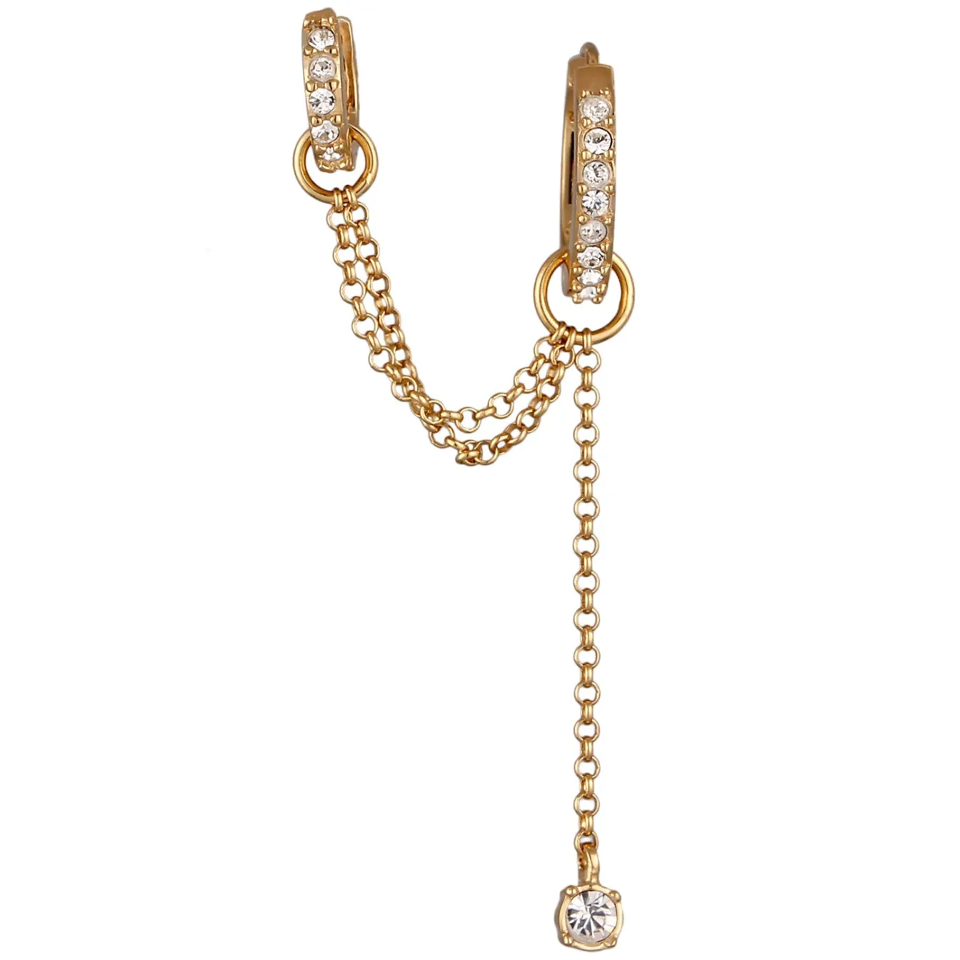 Elli "Creole Ear Chain | Glas Kristalle (Weiß)< Vergoldet|Ohrringe