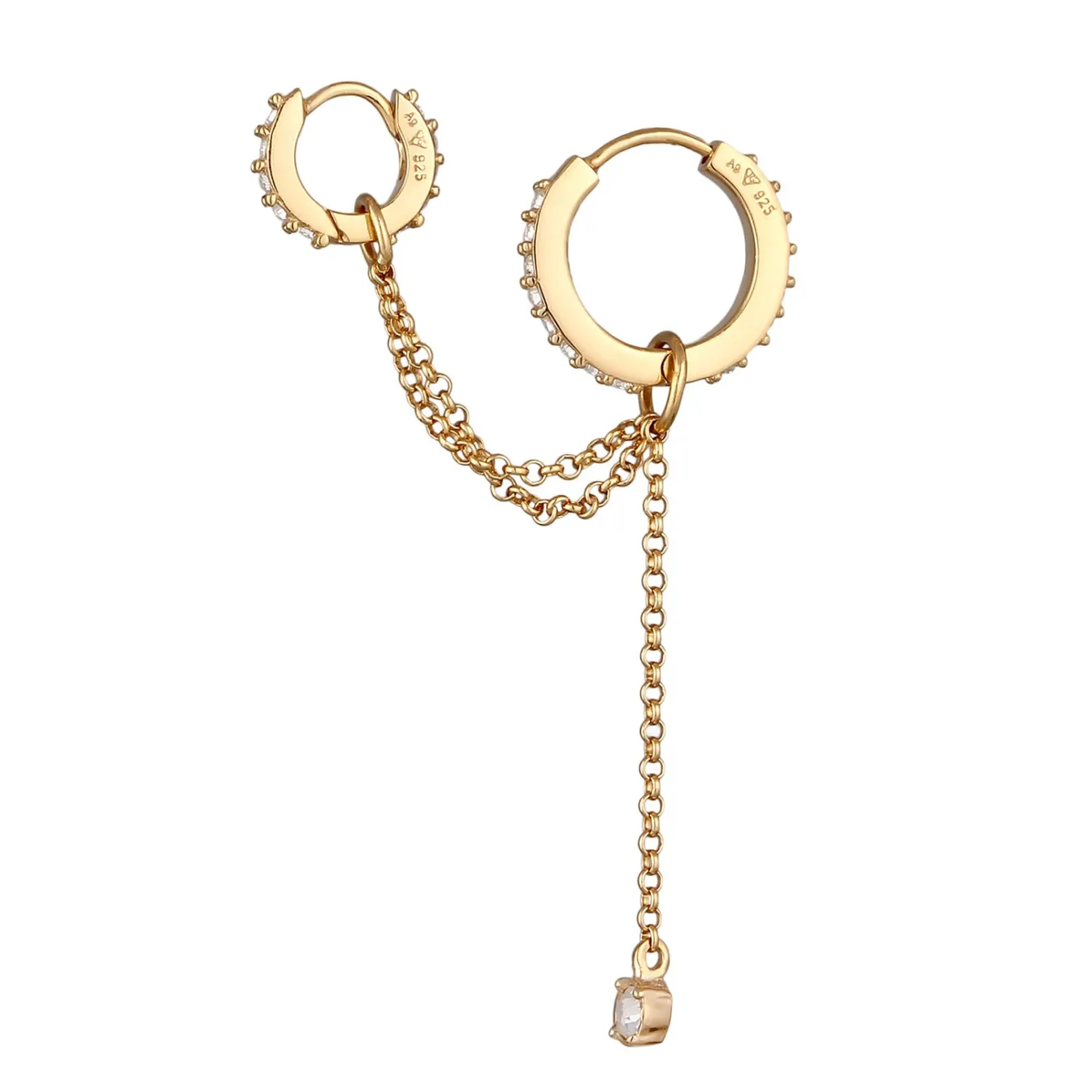 Elli "Creole Ear Chain | Glas Kristalle (Weiß)< Vergoldet|Ohrringe