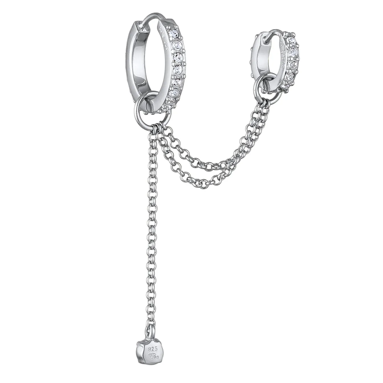Elli "Creole Ear Chain | Glas Kristalle (Weiß)< Vergoldet|Ohrringe