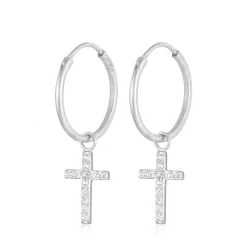 Elli "Creolen Anhänger Kreuz | Kristall (Weiß)< Vergoldet|Symbol-schmuck