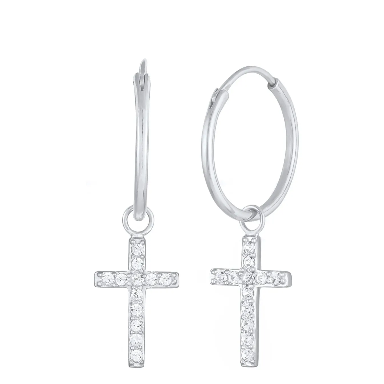 Elli "Creolen Anhänger Kreuz | Kristall (Weiß)< Vergoldet|Symbol-schmuck