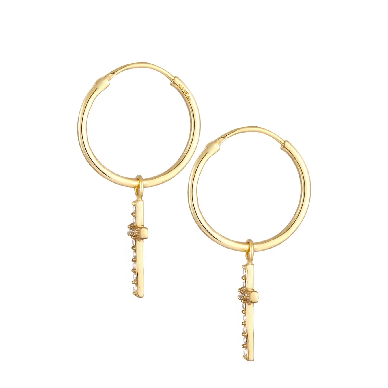 Elli "Creolen Anhänger Kreuz | Kristall (Weiß)< Vergoldet|Symbol-schmuck