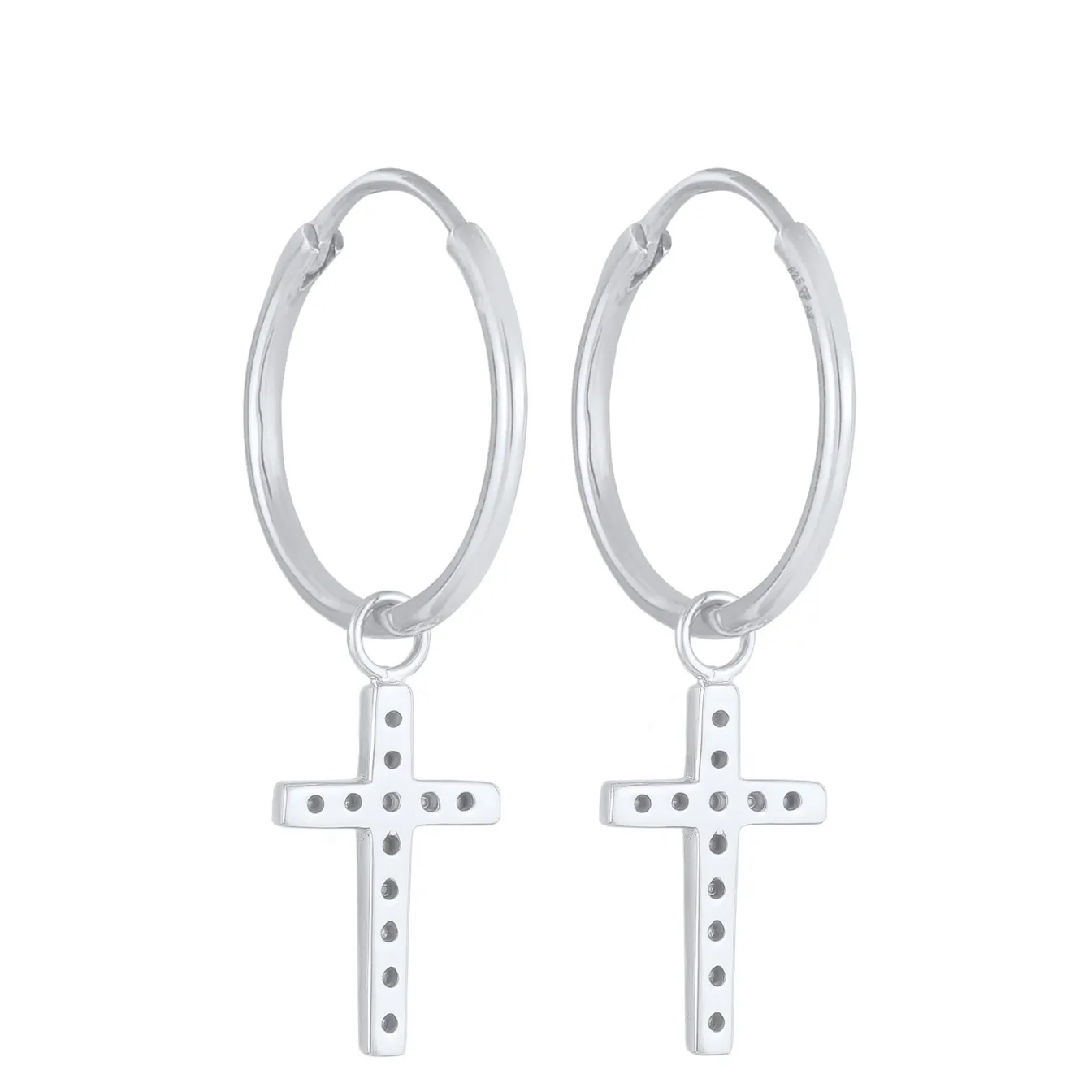 Elli "Creolen Anhänger Kreuz | Kristall (Weiß)< Vergoldet|Symbol-schmuck