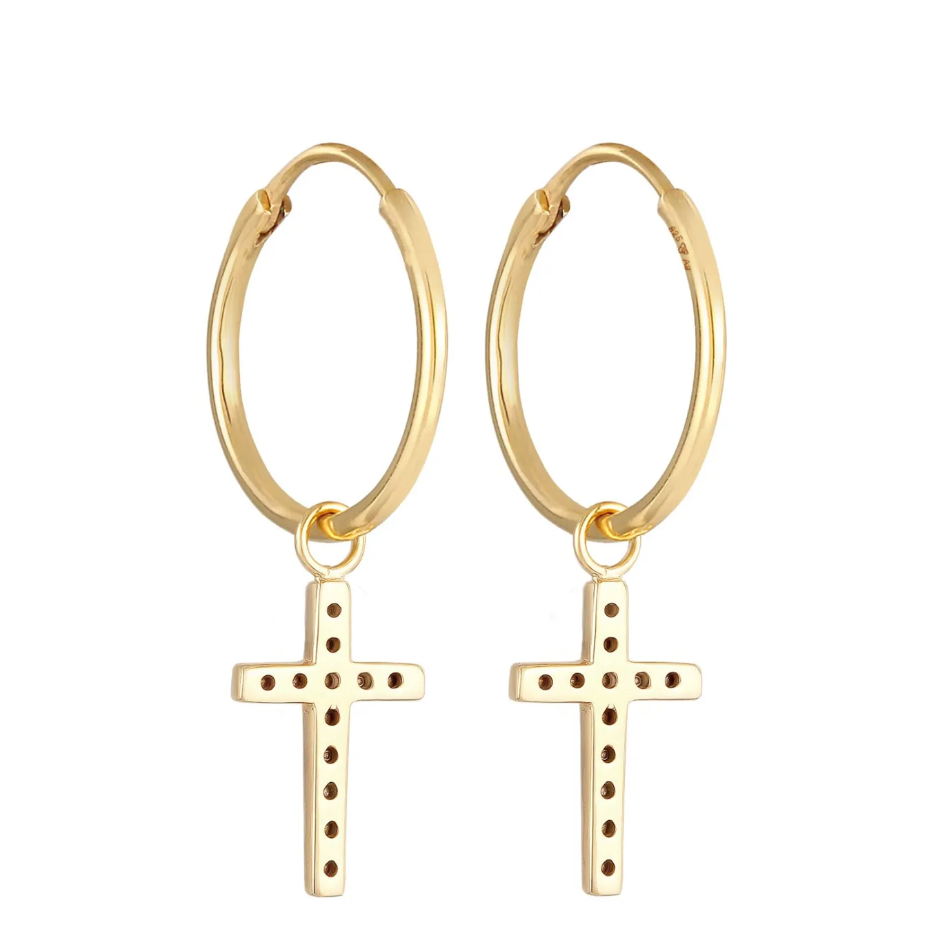 Elli "Creolen Anhänger Kreuz | Kristall (Weiß)< Vergoldet|Symbol-schmuck