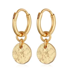 Elli "Creolen Coin Plättchen Organic Look 925 Silber< Vergoldet|Ohrringe