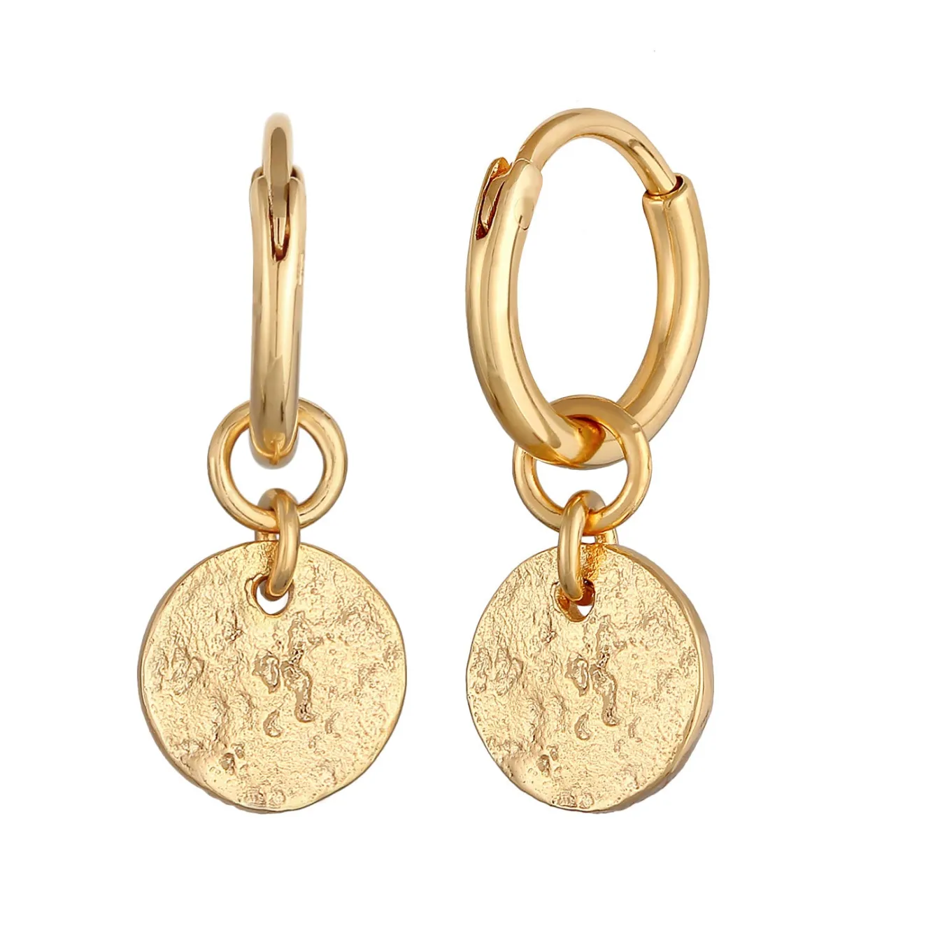 Elli "Creolen Coin Plättchen Organic Look 925 Silber< Vergoldet|Ohrringe