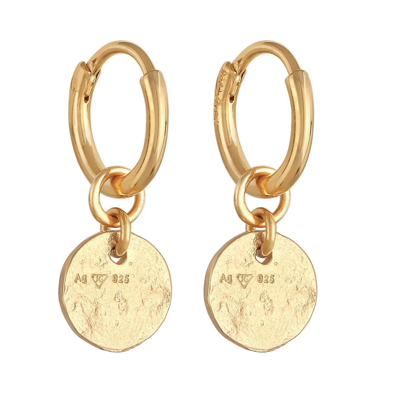 Elli "Creolen Coin Plättchen Organic Look 925 Silber< Vergoldet|Ohrringe
