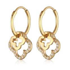 Elli "Creolen Kleeblatt | Zirkonia (Weiß)< Vergoldet|Symbol-schmuck