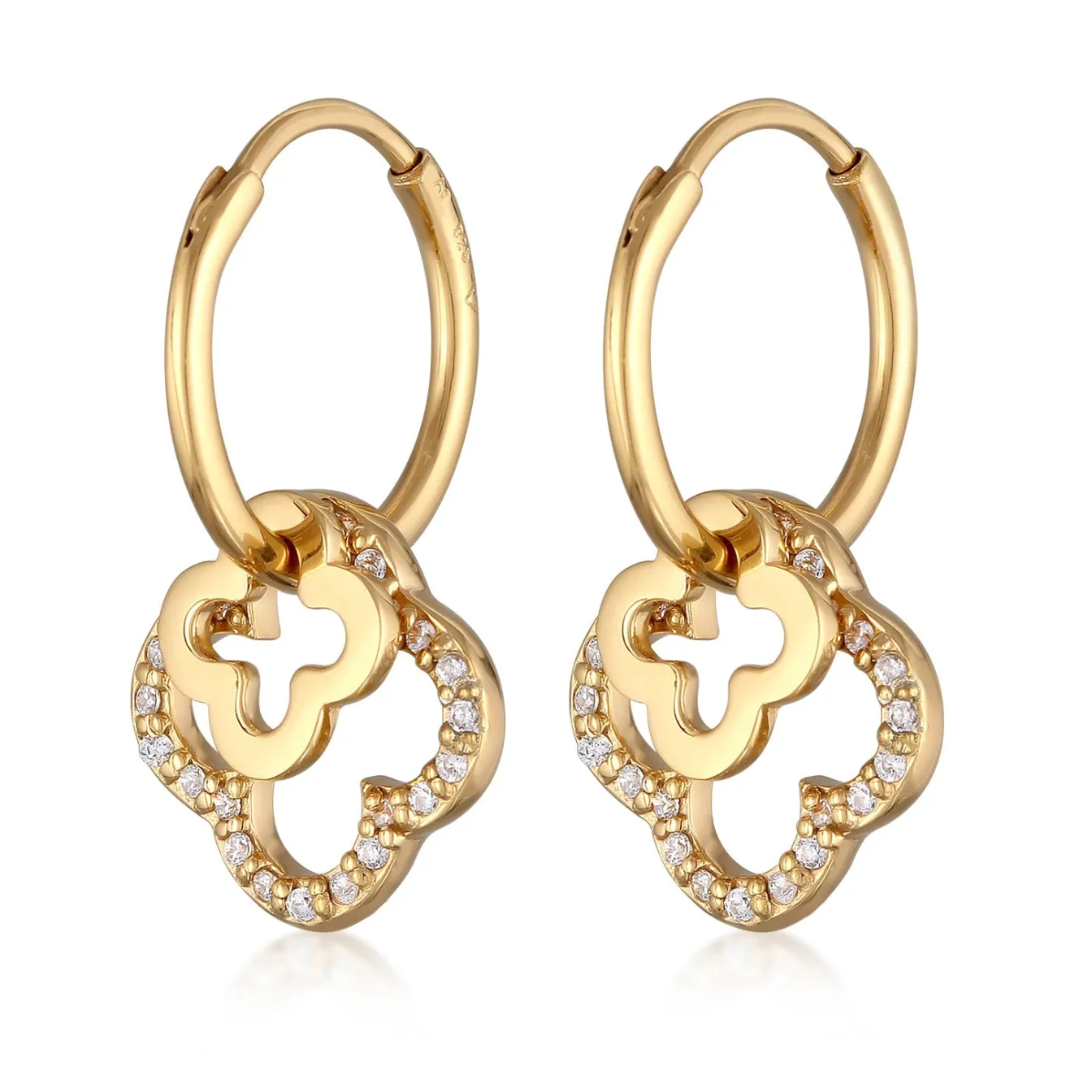 Elli "Creolen Kleeblatt | Zirkonia (Weiß)< Vergoldet|Symbol-schmuck