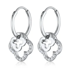 Elli "Creolen Kleeblatt | Zirkonia (Weiß)< Vergoldet|Symbol-schmuck