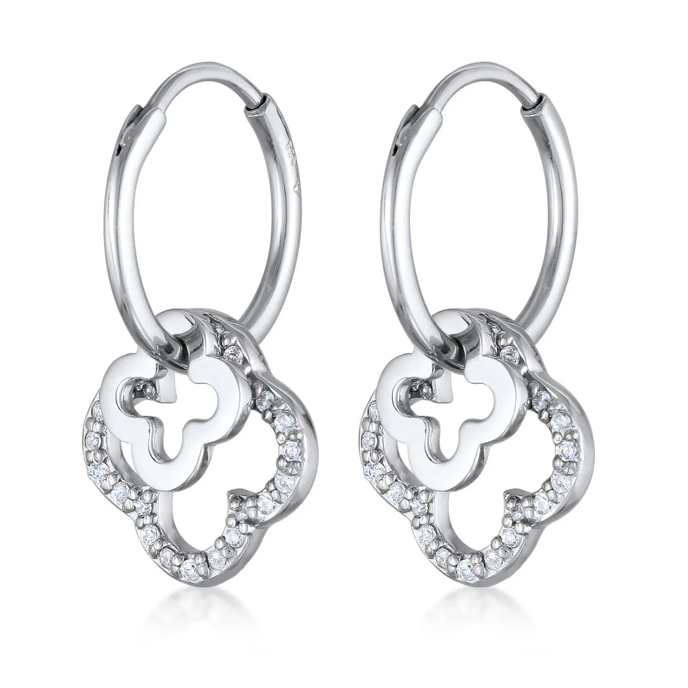 Elli "Creolen Kleeblatt | Zirkonia (Weiß)< Vergoldet|Symbol-schmuck