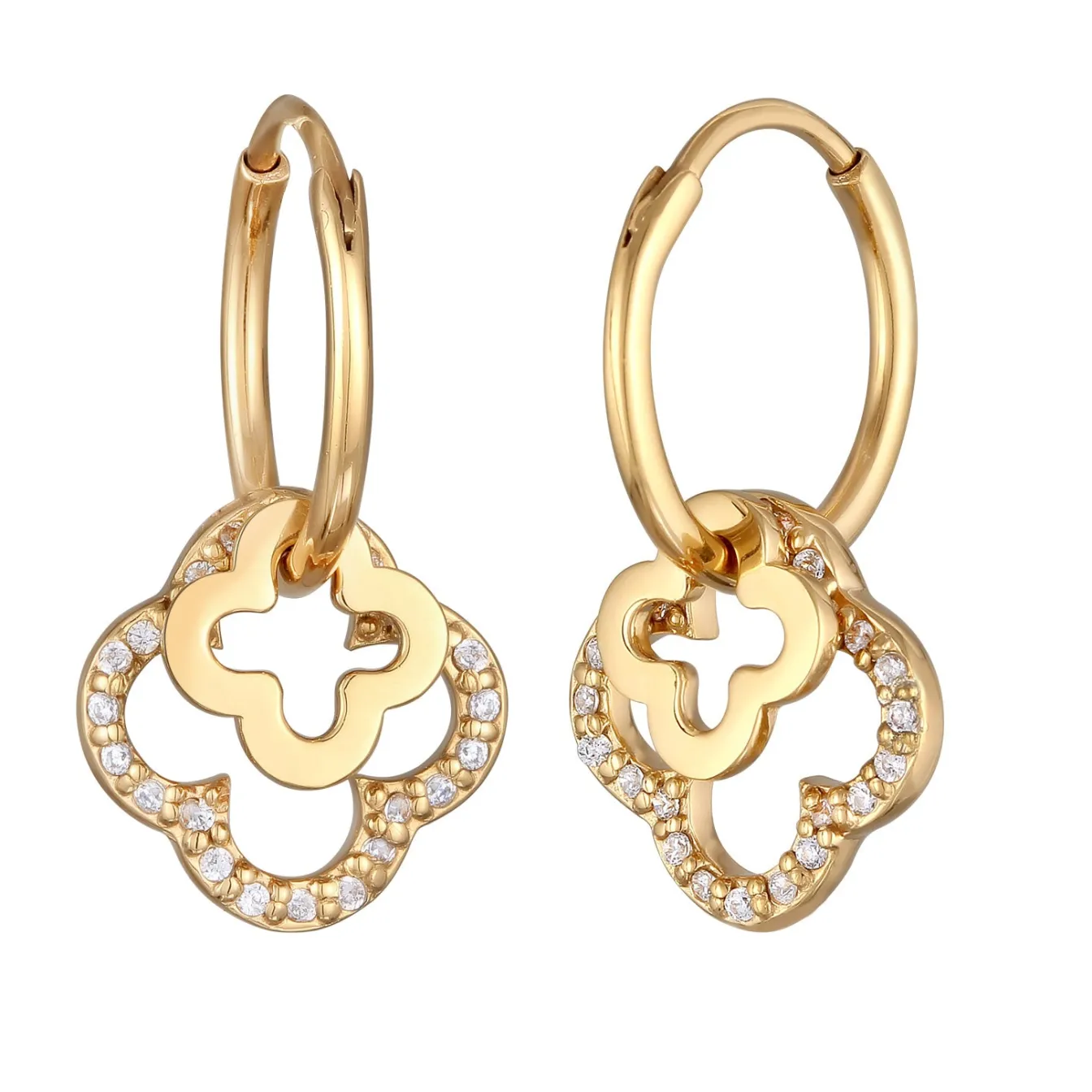 Elli "Creolen Kleeblatt | Zirkonia (Weiß)< Vergoldet|Symbol-schmuck