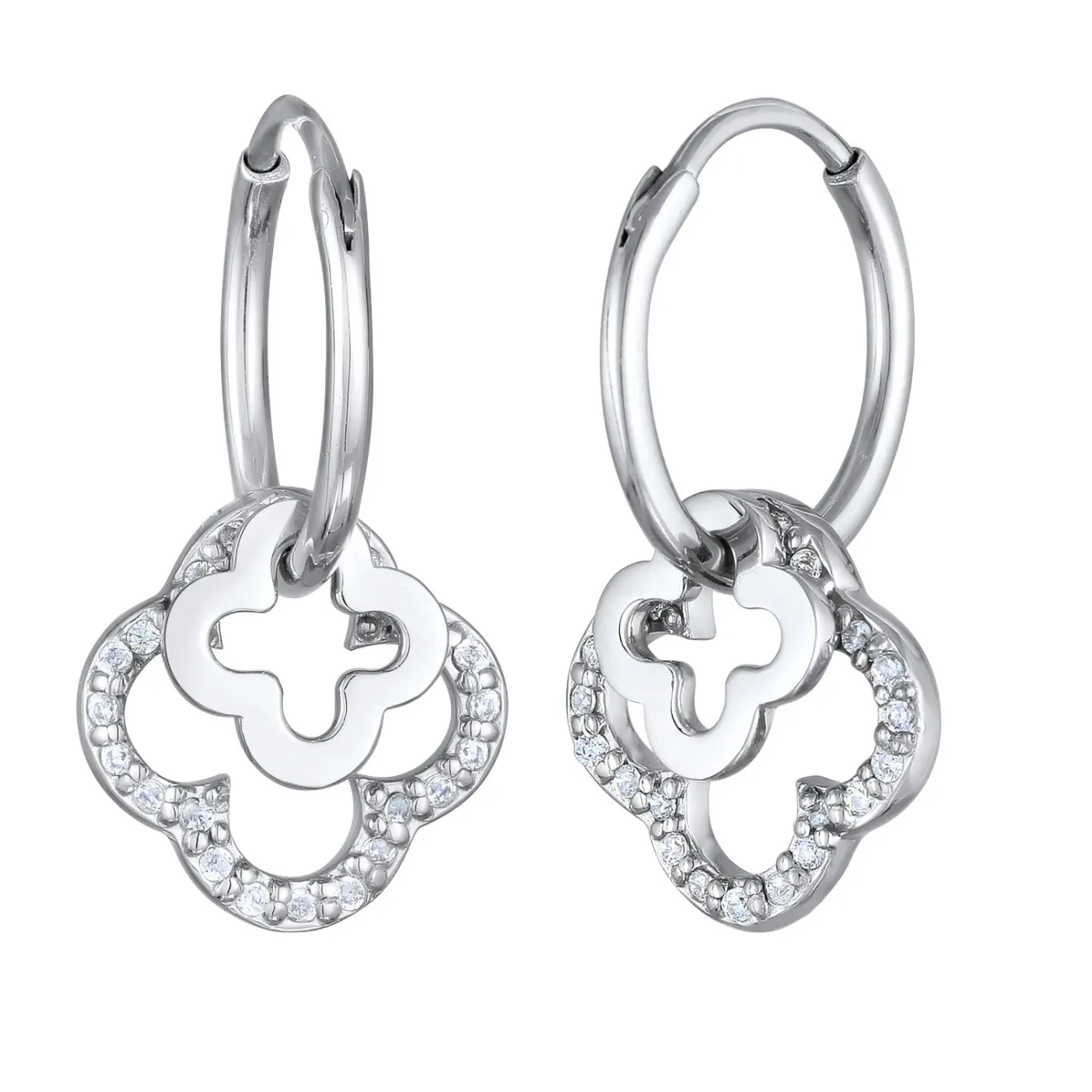 Elli "Creolen Kleeblatt | Zirkonia (Weiß)< Vergoldet|Symbol-schmuck